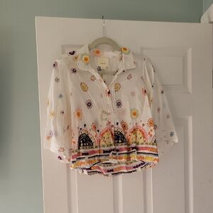 Summer Weight Next White  Blouse with Colorful Patterns